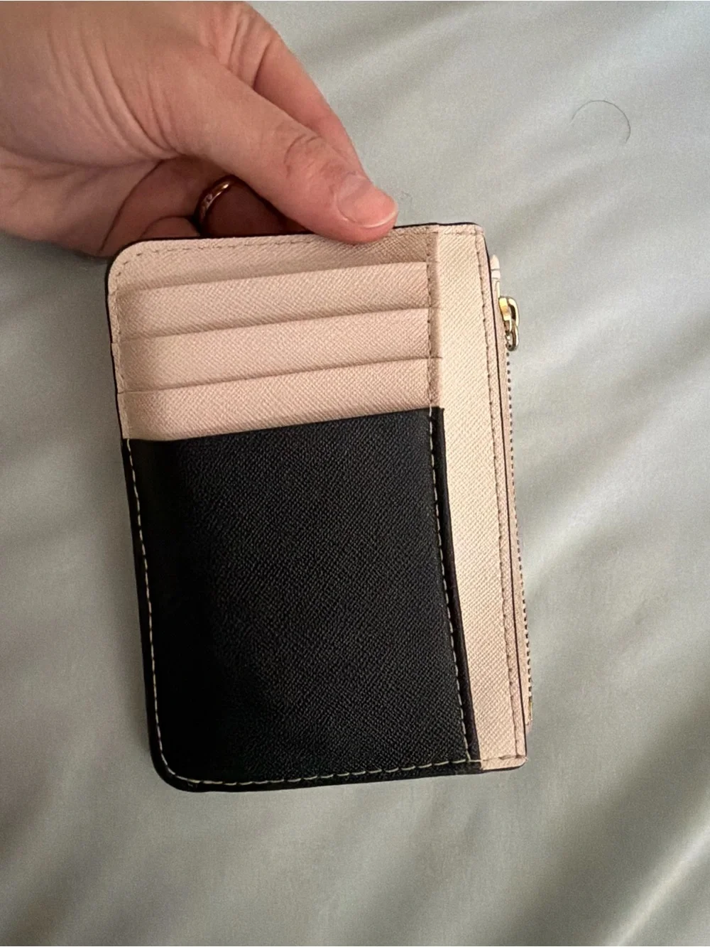 kate spade pale pink Saffiano zip card pouch with key ring